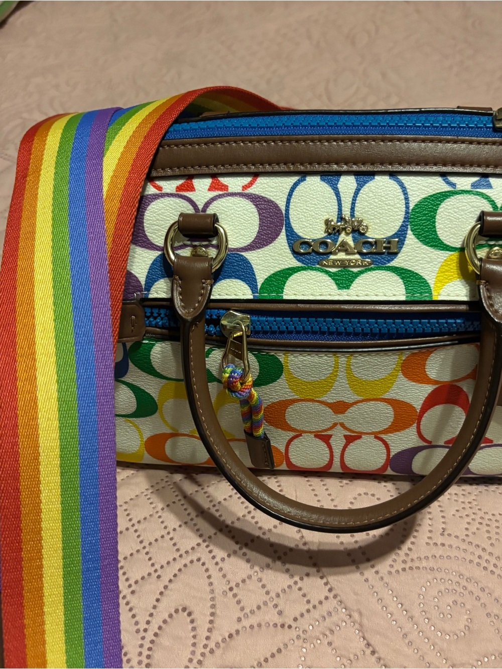 Coach Rainbow Signature Canvas Satchel with Multicolor Strap